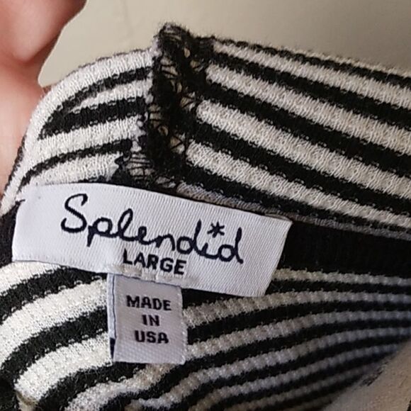 SPLENDID BLACK & WHITE STRIPED HOODED THERMAL TOP LARGE - Picture 3 of 5